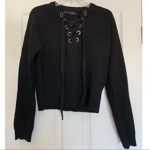 Black Lace-up Knit Sweater